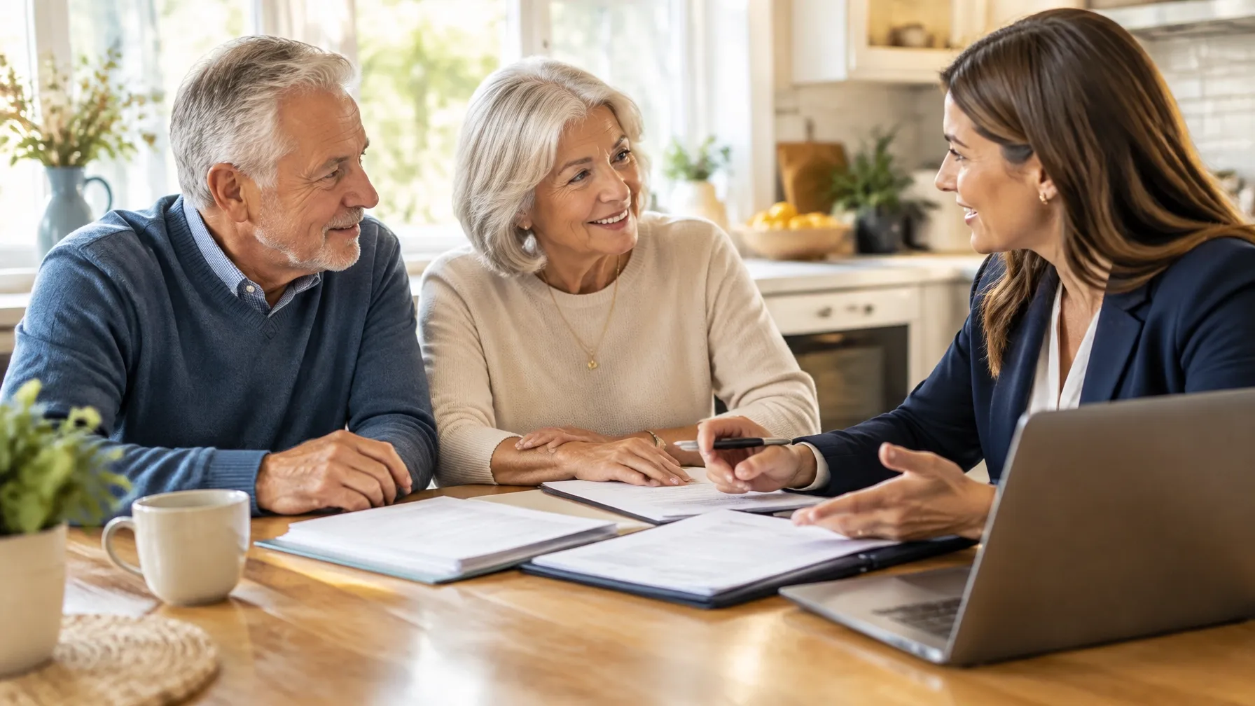 An insurance guide helping an older couple review their coverage